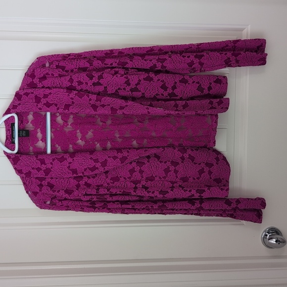 INC International Concepts Jackets & Blazers - INC Fuchsia Pink Lace Blazer